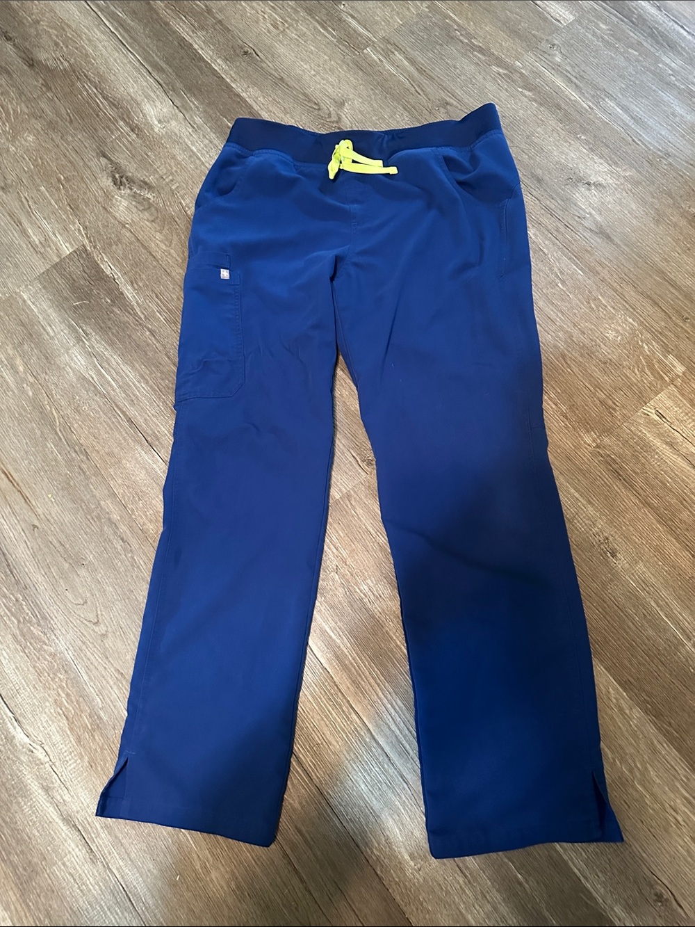 Figs Women's Navy Scrub Pants with Neon Yellow Drawstring